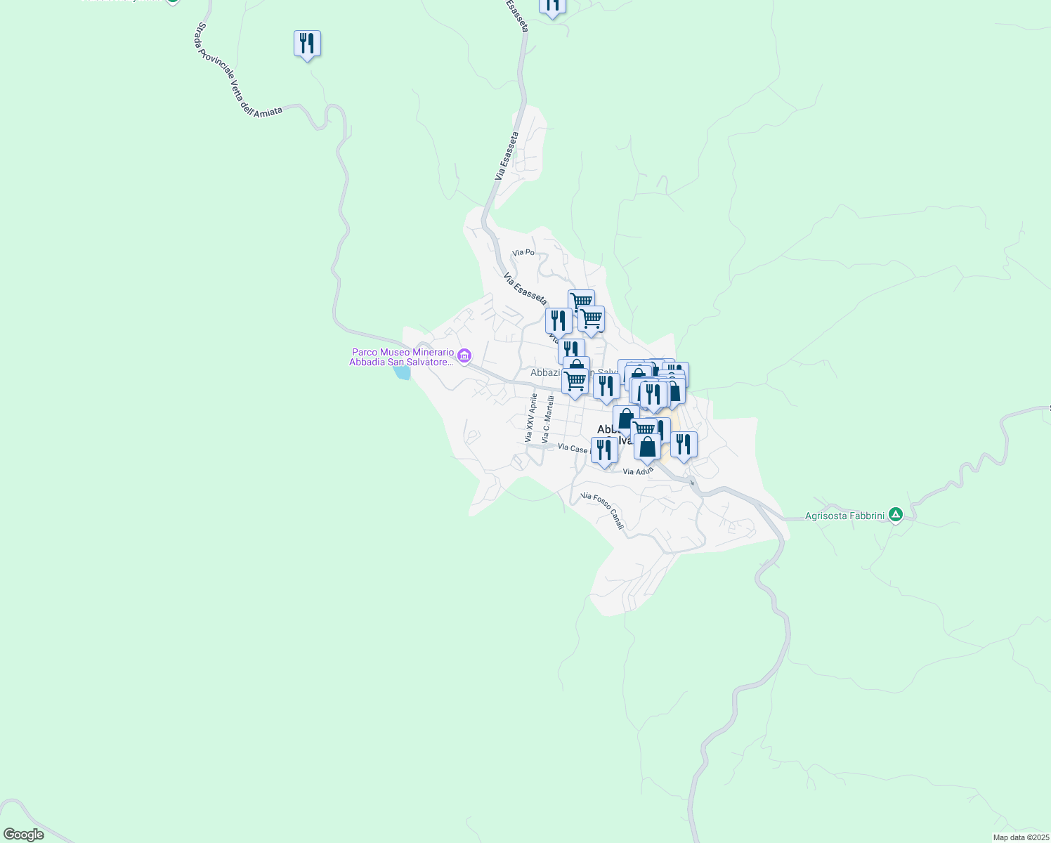map of restaurants, bars, coffee shops, grocery stores, and more near 30 Via XXV Aprile in Abbadia San Salvatore