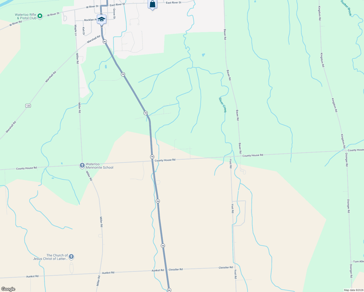 map of restaurants, bars, coffee shops, grocery stores, and more near 1747 Seneca Trail in Waterloo