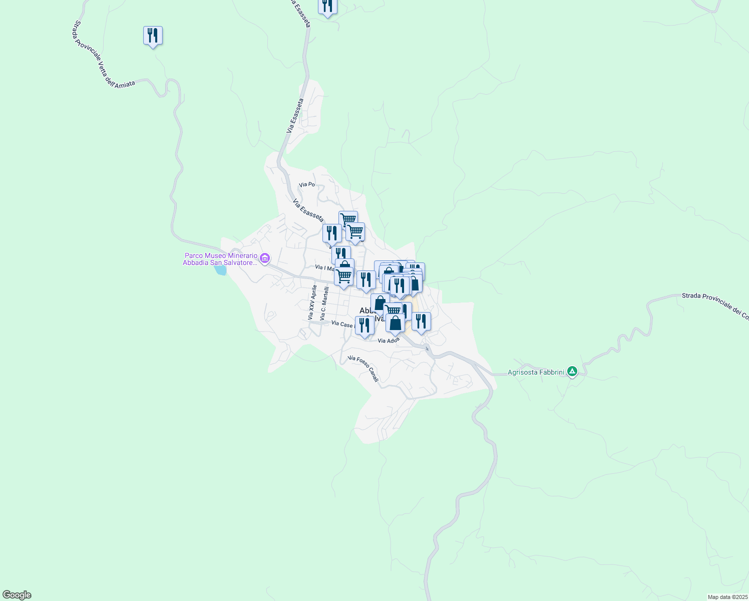 map of restaurants, bars, coffee shops, grocery stores, and more near Strada Provinciale del Monte Amiata in Provincia di Siena