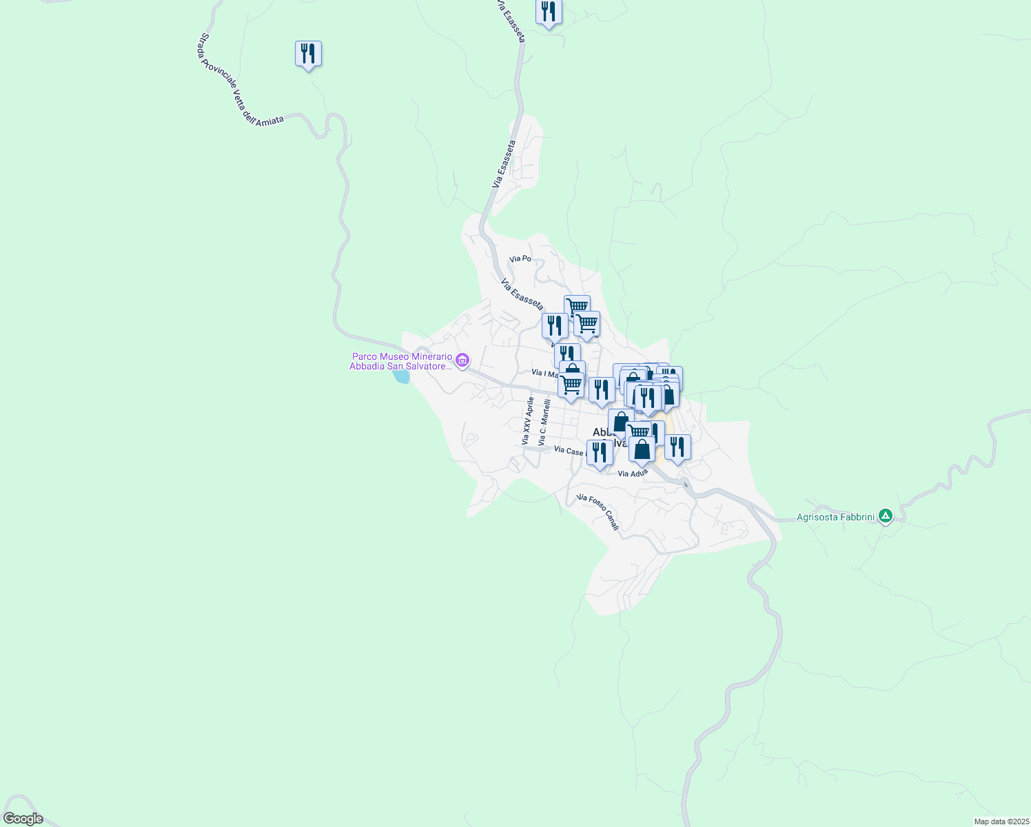 map of restaurants, bars, coffee shops, grocery stores, and more near 30 Via XXV Aprile in Abbadia San Salvatore