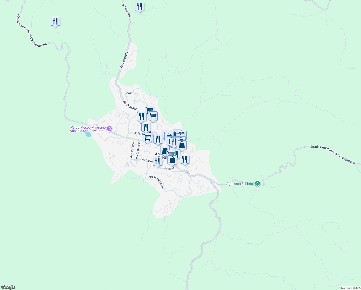 map of restaurants, bars, coffee shops, grocery stores, and more near 6 Via Val di Piatta in Abbadia San Salvatore