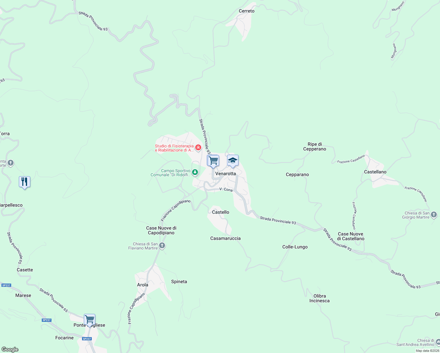 map of restaurants, bars, coffee shops, grocery stores, and more near in Venarotta