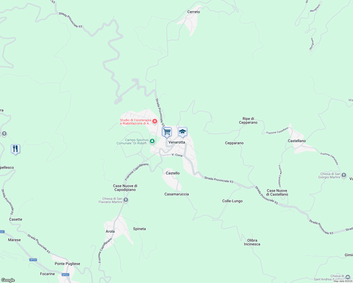 map of restaurants, bars, coffee shops, grocery stores, and more near 50 Via Euste Nardi in Venarotta