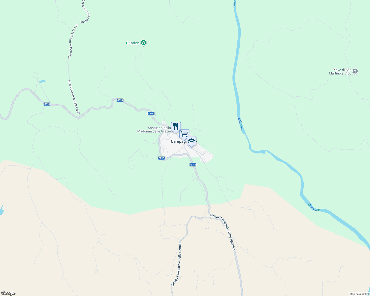map of restaurants, bars, coffee shops, grocery stores, and more near Strada Provinciale Campagnatico in Campagnatico