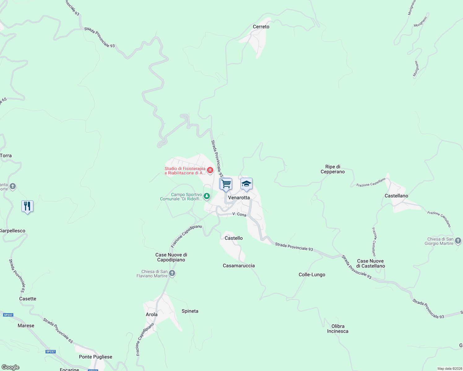 map of restaurants, bars, coffee shops, grocery stores, and more near Via Seconda Strada in Venarotta