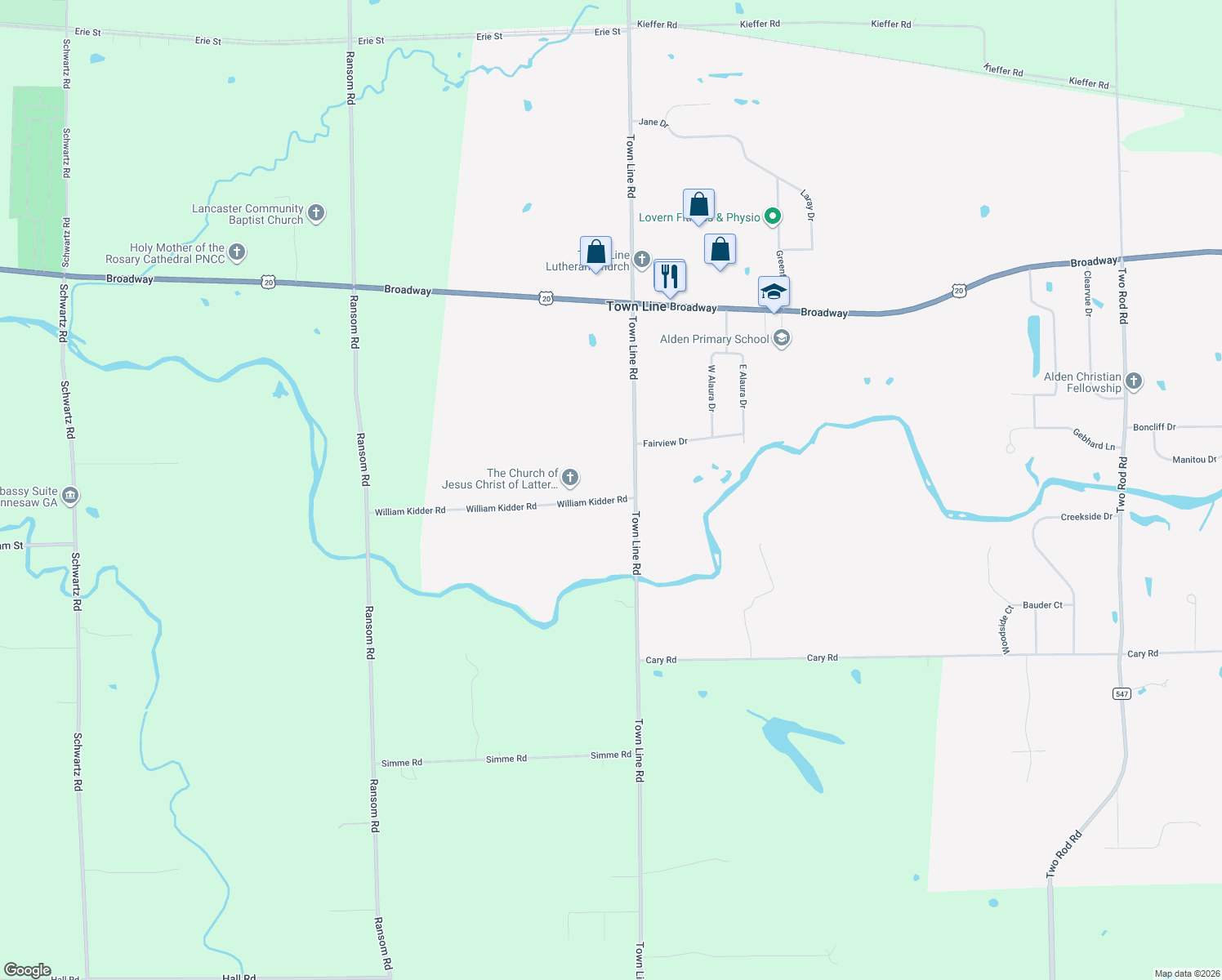 map of restaurants, bars, coffee shops, grocery stores, and more near 141 William Kidder Road in Lancaster
