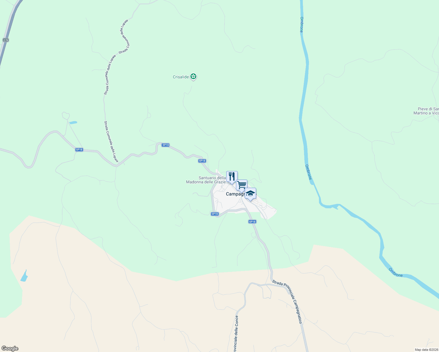 map of restaurants, bars, coffee shops, grocery stores, and more near Strada Provinciale Campagnatico in Campagnatico
