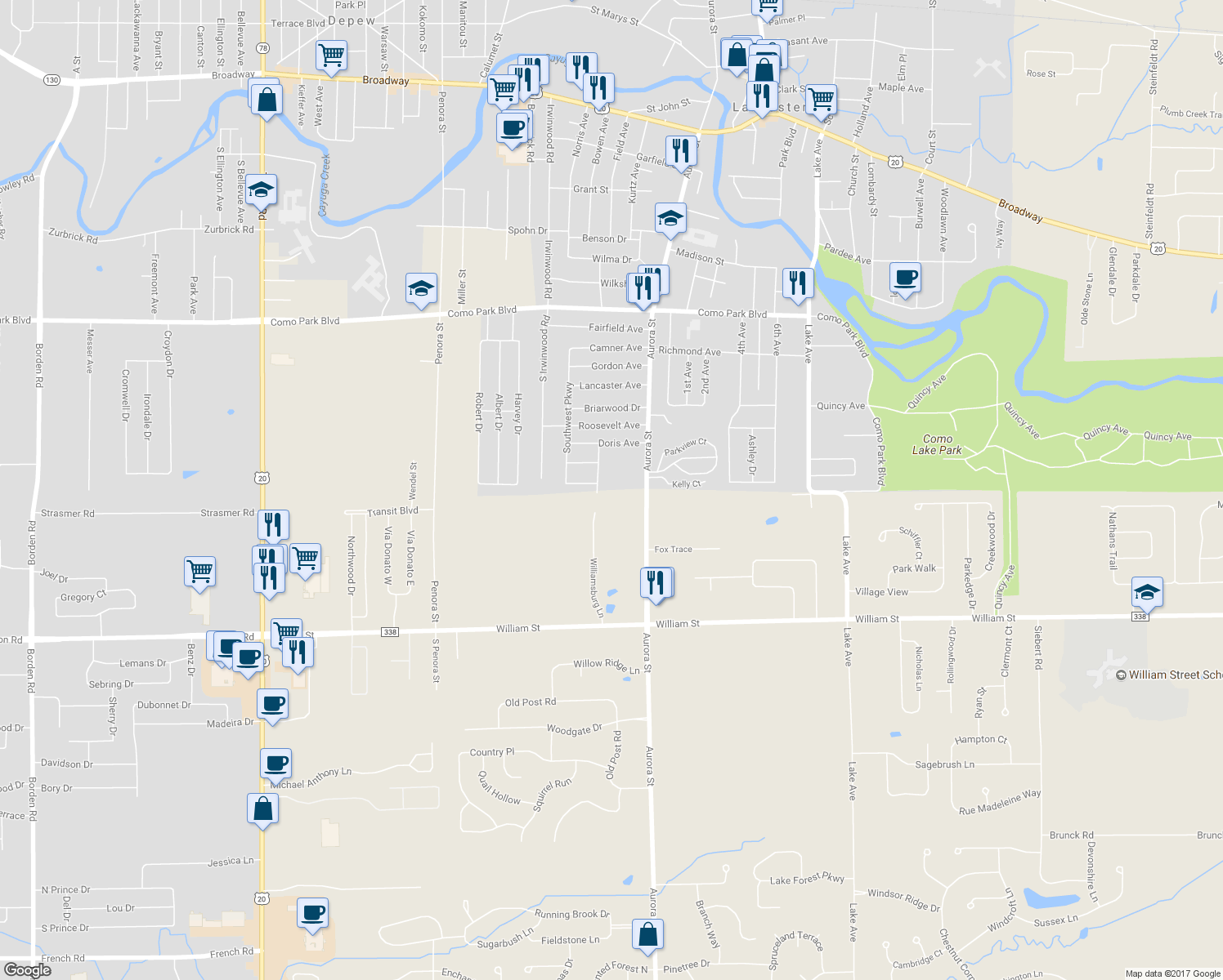 map of restaurants, bars, coffee shops, grocery stores, and more near 44 Liberty Street in Lancaster