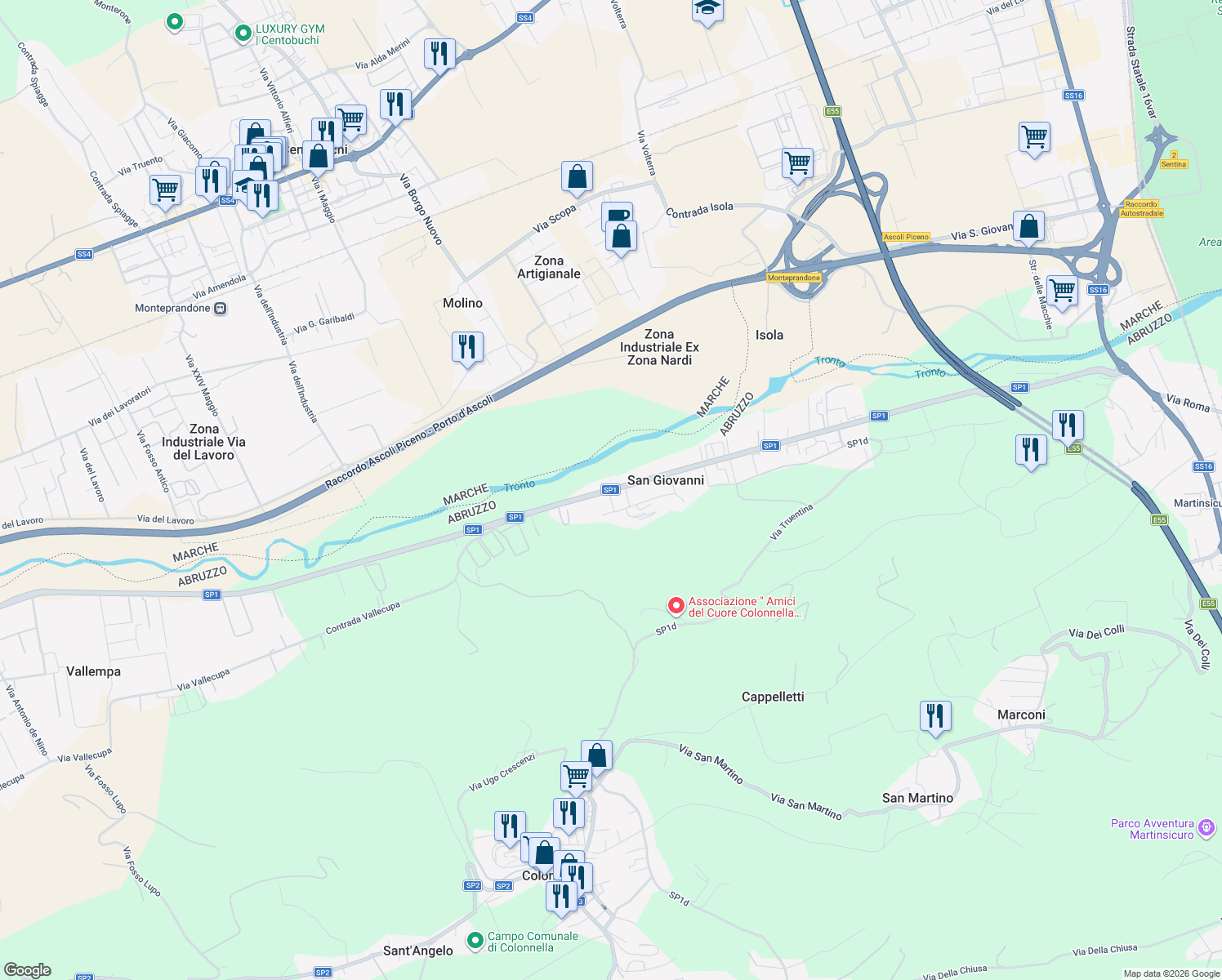 map of restaurants, bars, coffee shops, grocery stores, and more near 42 Contrada San Giovanni di Colonnella in San Giovanni