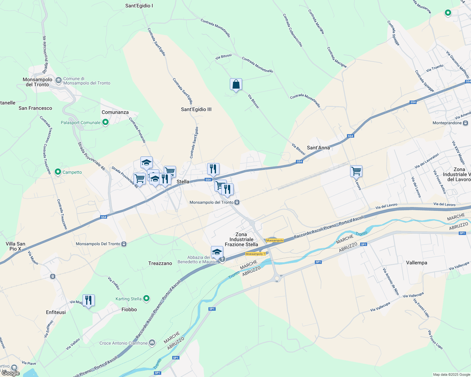 map of restaurants, bars, coffee shops, grocery stores, and more near 37 Via Colombo in Stella