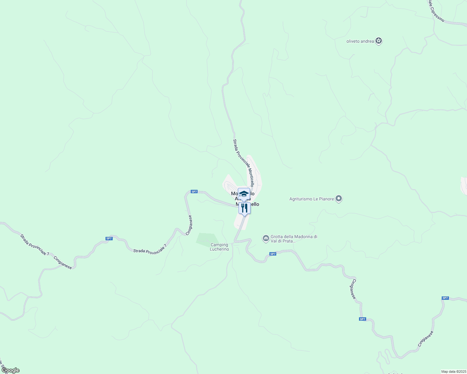 map of restaurants, bars, coffee shops, grocery stores, and more near 1 Chiasso Stretto in Monticello Amiata