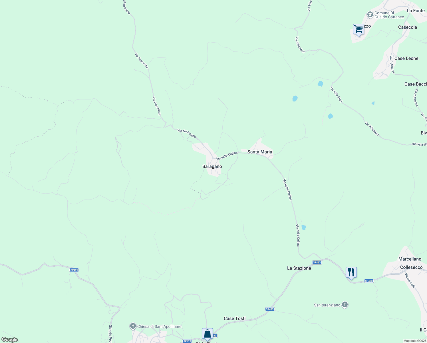 map of restaurants, bars, coffee shops, grocery stores, and more near 4 Via Porta Nuova in Saragano