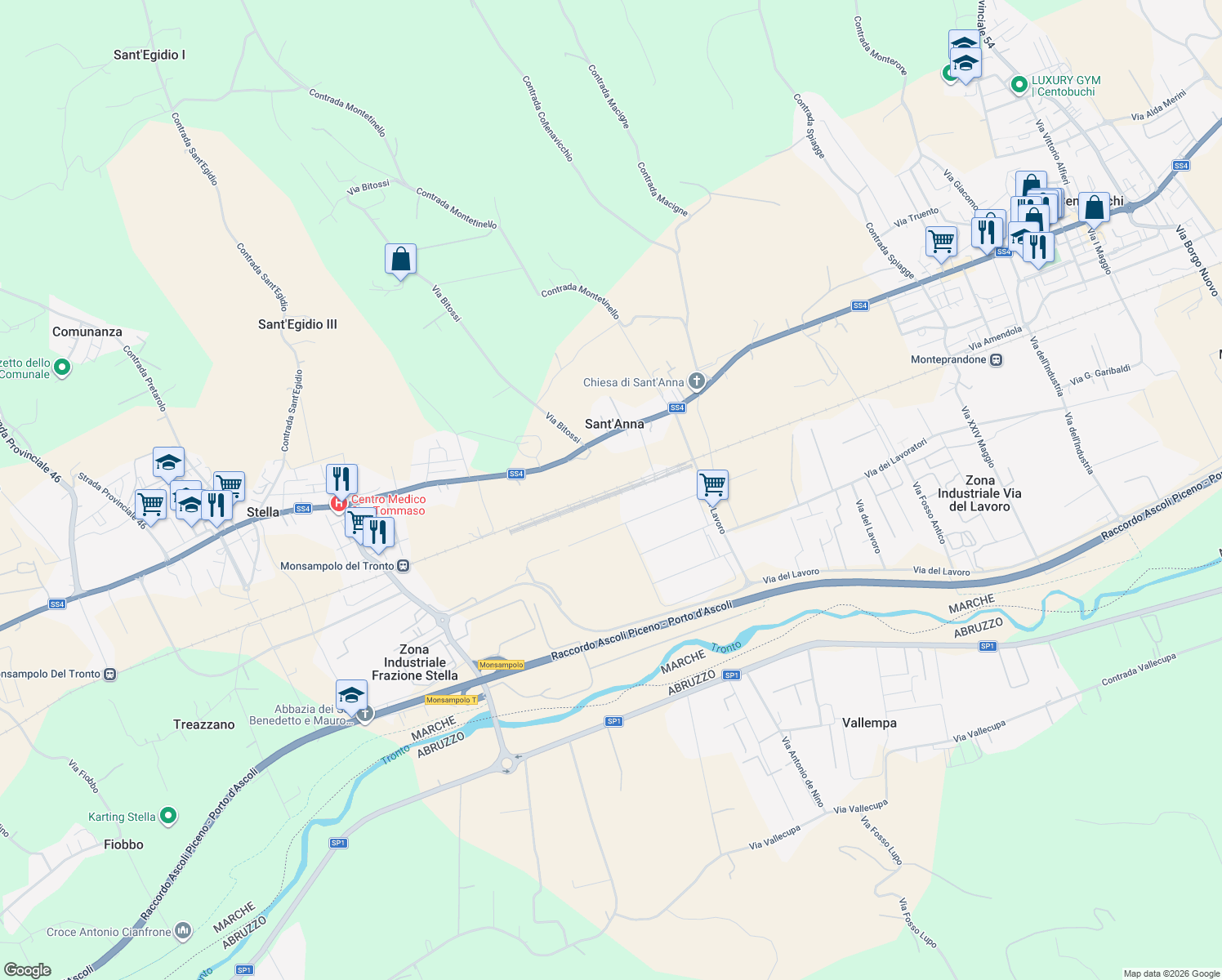 map of restaurants, bars, coffee shops, grocery stores, and more near 1 Via del Lavoro in Provincia di Ascoli Piceno