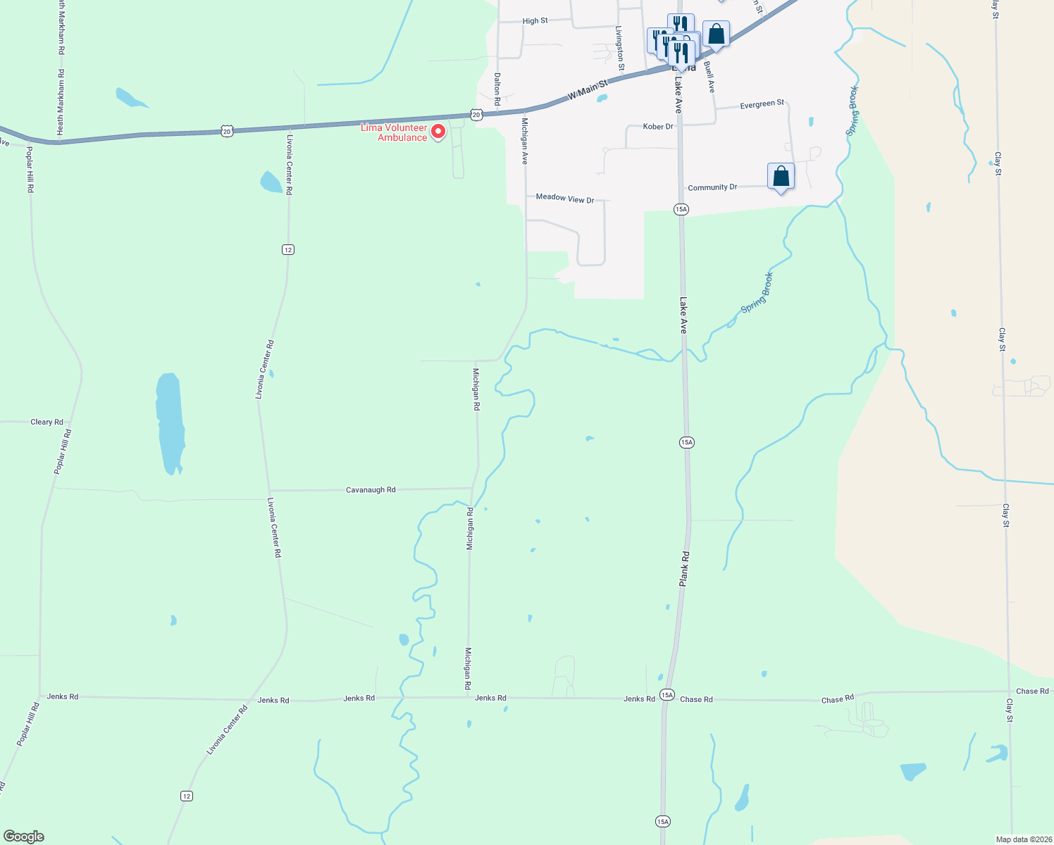 map of restaurants, bars, coffee shops, grocery stores, and more near 2380 Michigan Rd in Lima
