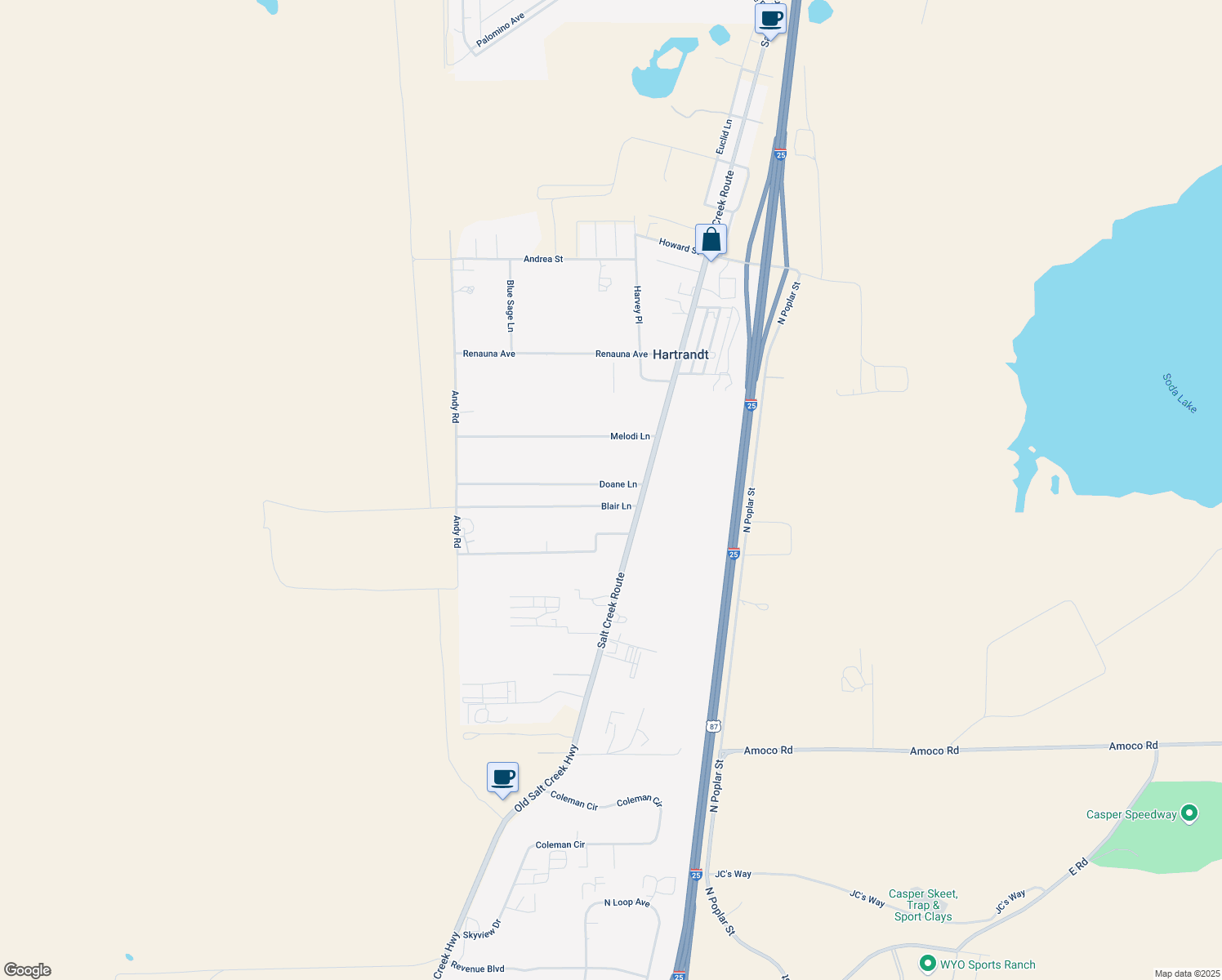 map of restaurants, bars, coffee shops, grocery stores, and more near 2069 Doane Ln in Casper