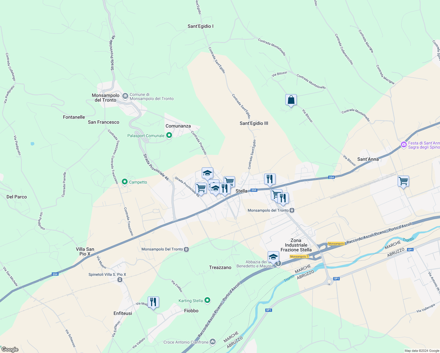map of restaurants, bars, coffee shops, grocery stores, and more near 14 Contrada Pretarolo in Monsampolo del Tronto