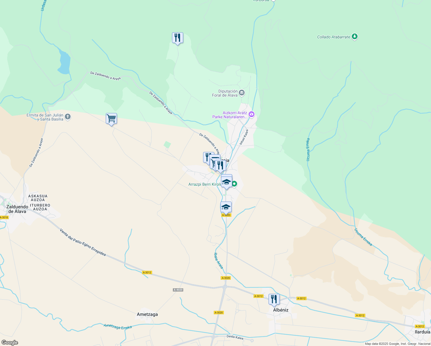 map of restaurants, bars, coffee shops, grocery stores, and more near 2 Presalde Kalea in Araia