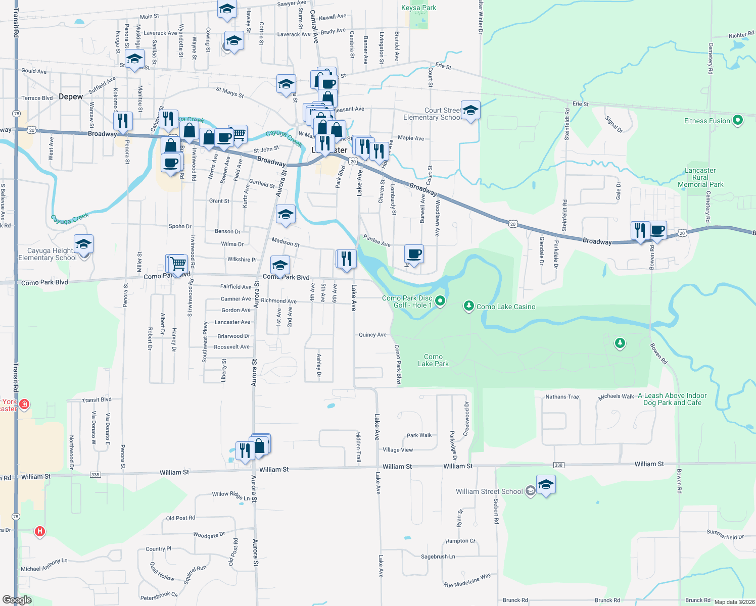 map of restaurants, bars, coffee shops, grocery stores, and more near 29 Sherborne Avenue in Lancaster