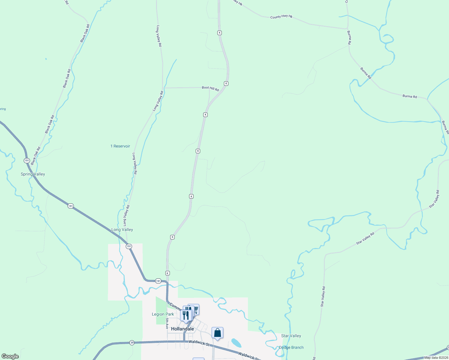map of restaurants, bars, coffee shops, grocery stores, and more near 1665 County Road K in Hollandale