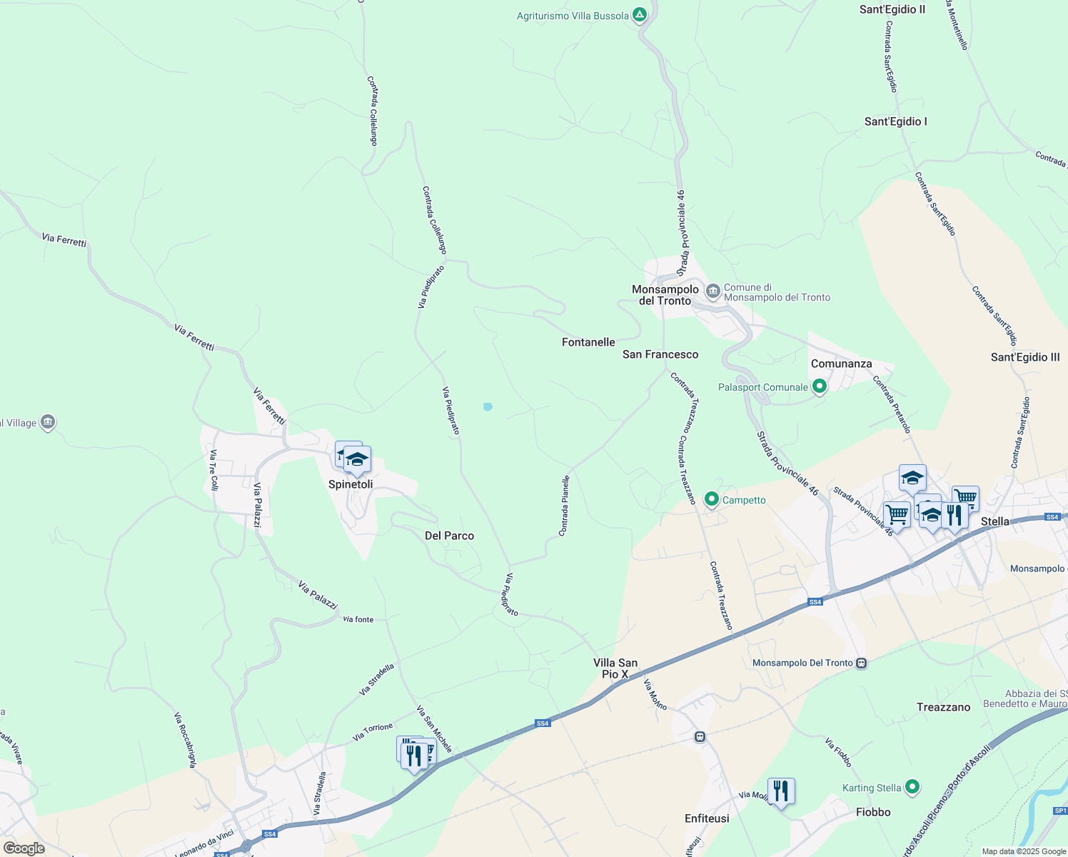 map of restaurants, bars, coffee shops, grocery stores, and more near 2 Contrada Pianelle in Provincia di Ascoli Piceno