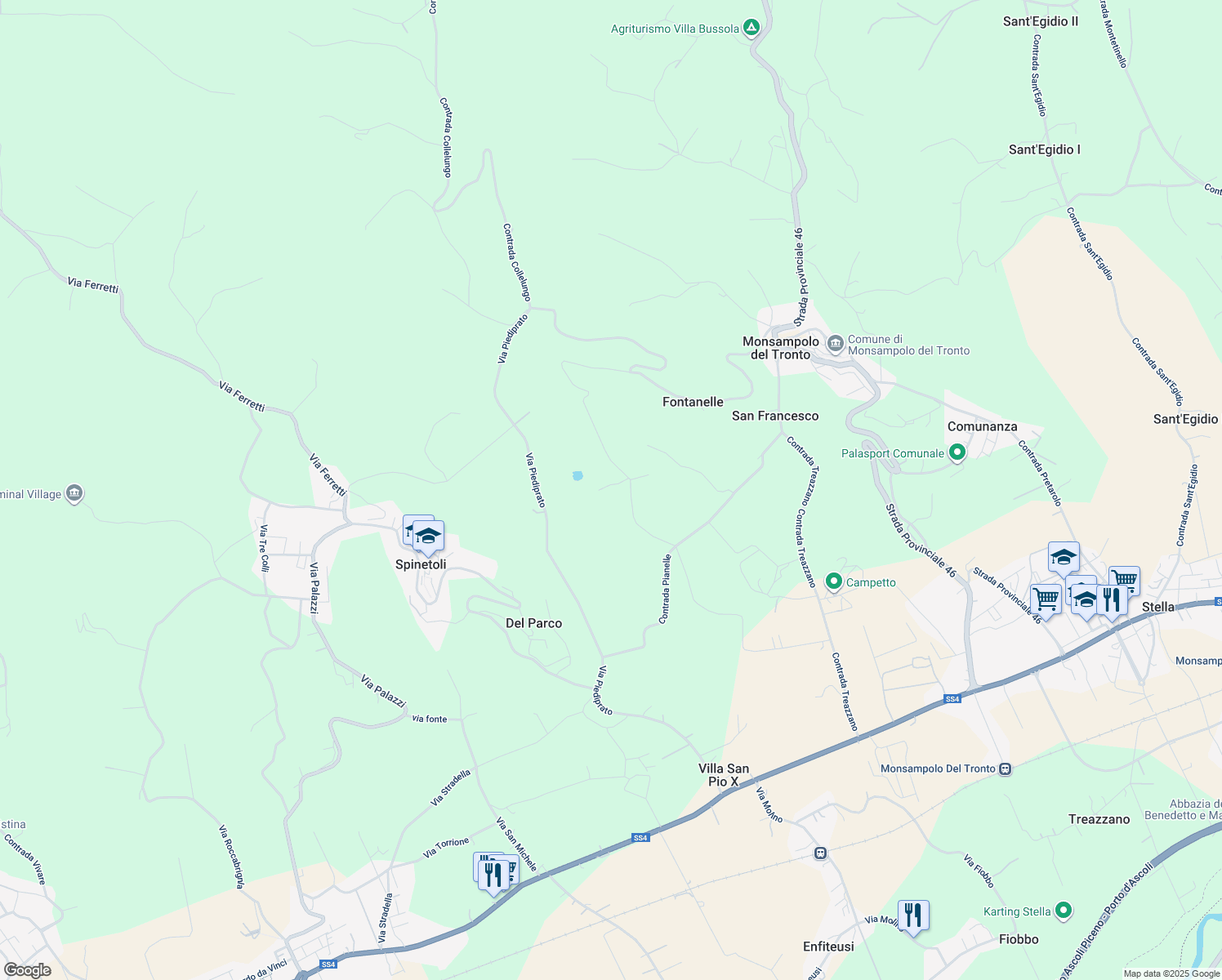 map of restaurants, bars, coffee shops, grocery stores, and more near 2 Contrada Pianelle in Provincia di Ascoli Piceno