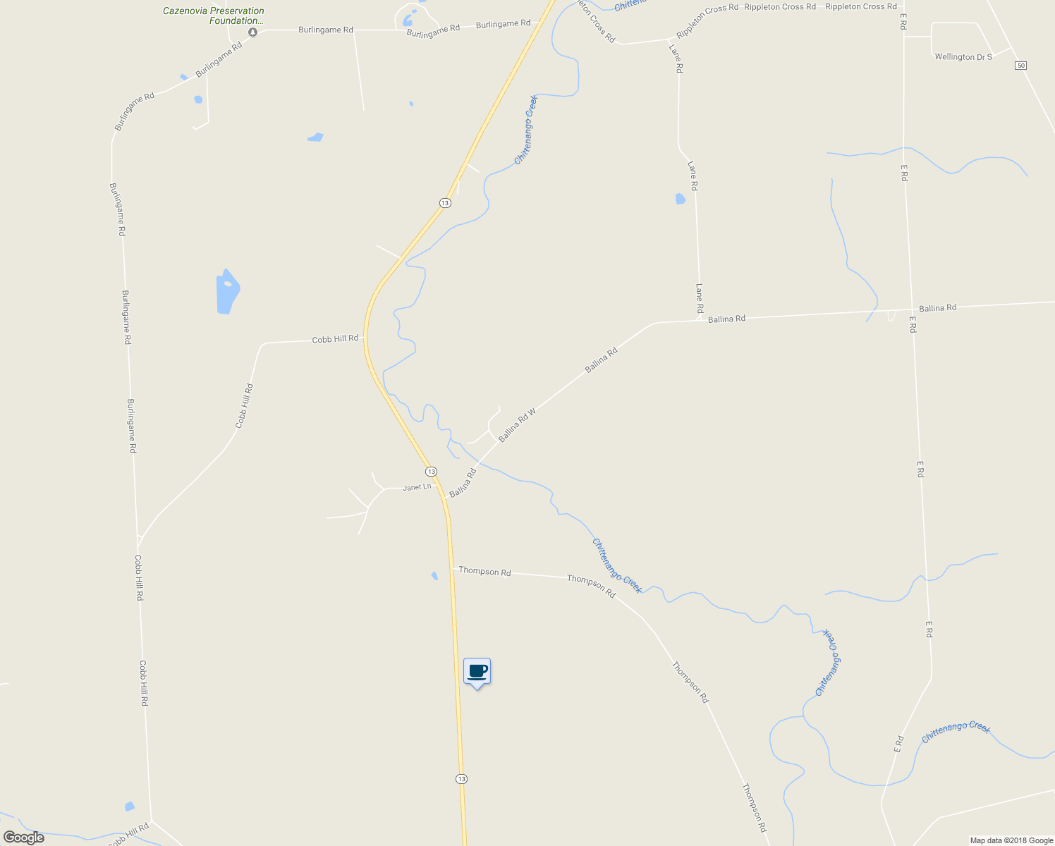 map of restaurants, bars, coffee shops, grocery stores, and more near 1892 Ballina Road in Cazenovia