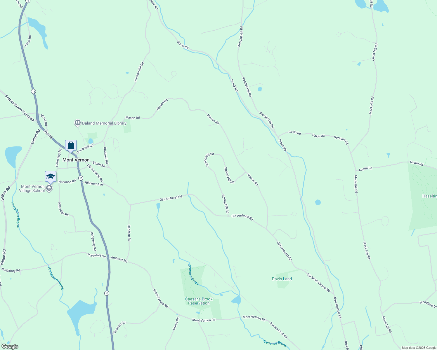 map of restaurants, bars, coffee shops, grocery stores, and more near 17 Spring Hill Road in Mont Vernon