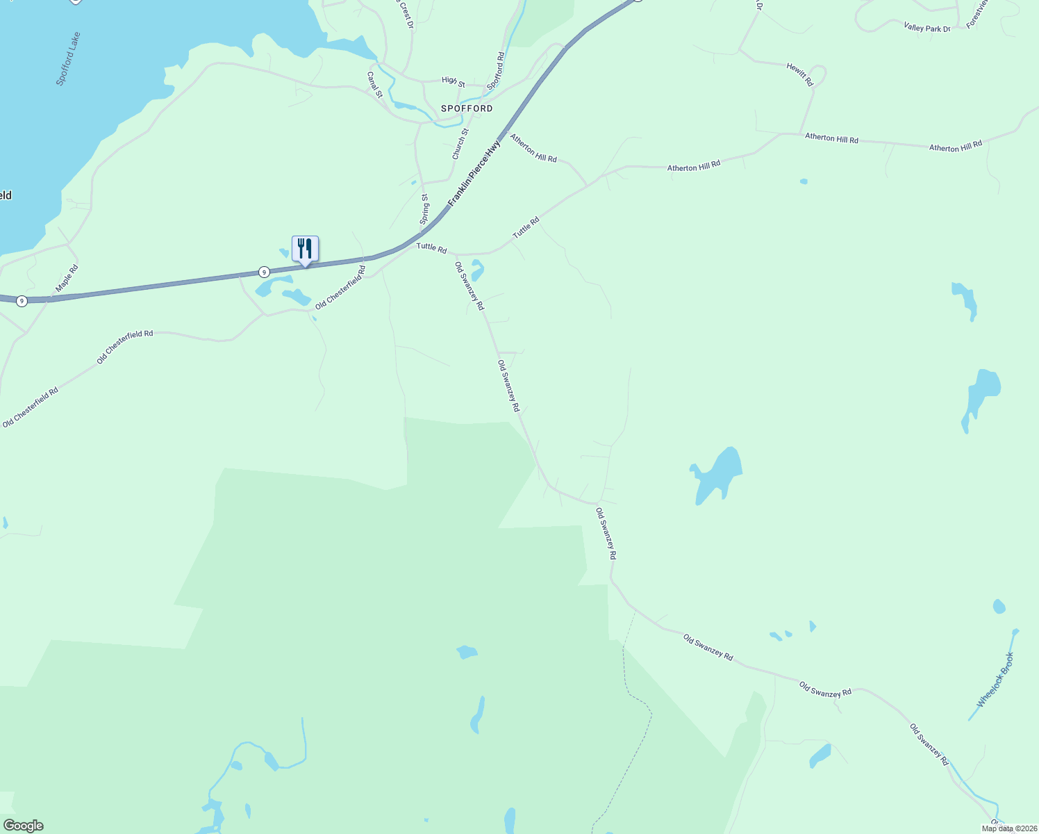 map of restaurants, bars, coffee shops, grocery stores, and more near 184 Old Swanzey Road in Chesterfield