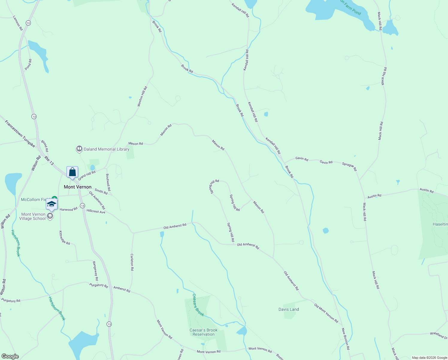map of restaurants, bars, coffee shops, grocery stores, and more near 29 Spring Hill Road in Mont Vernon