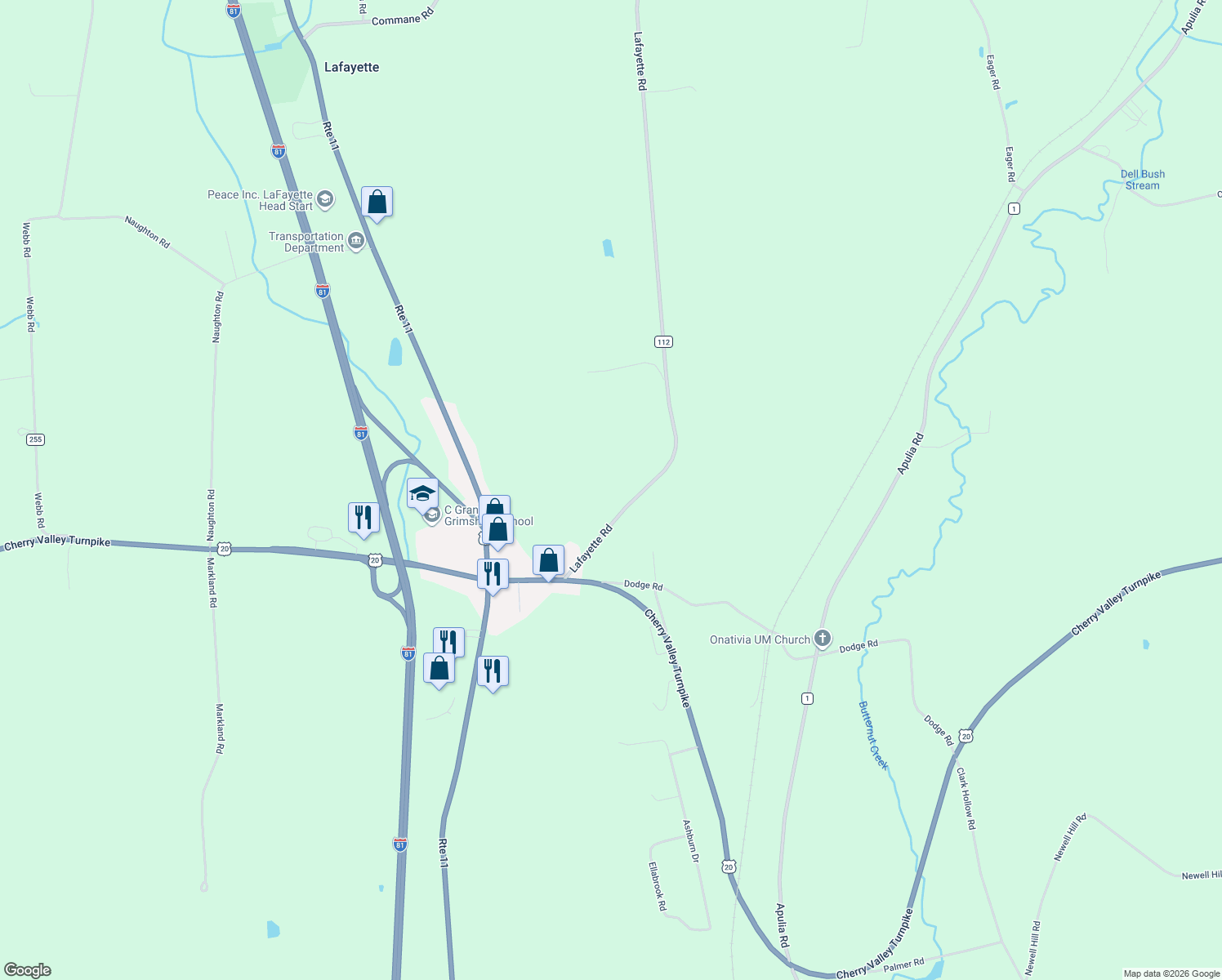 map of restaurants, bars, coffee shops, grocery stores, and more near 2559 Lafayette Rd in LaFayette
