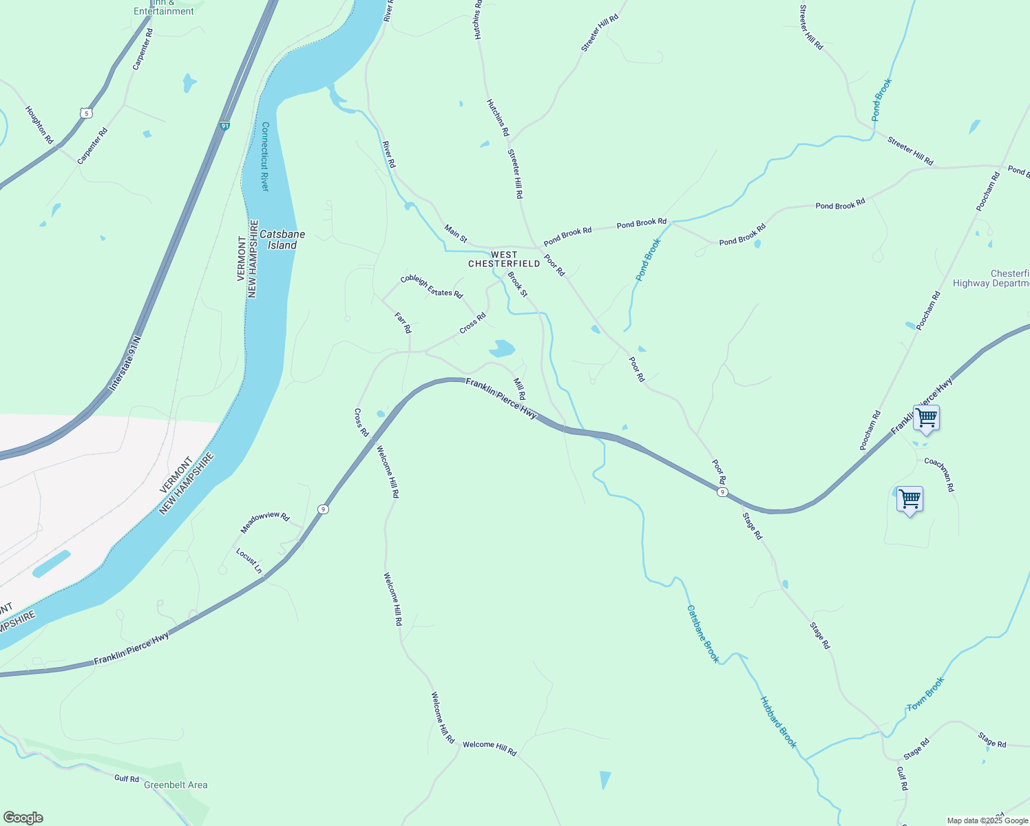 map of restaurants, bars, coffee shops, grocery stores, and more near 476 New Hampshire 9 in Chesterfield