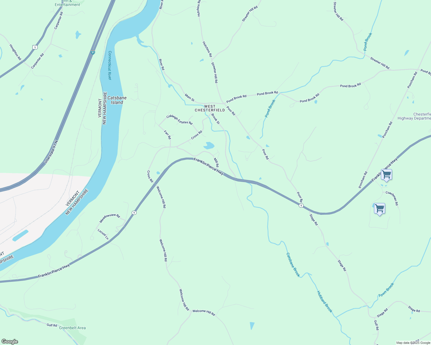map of restaurants, bars, coffee shops, grocery stores, and more near 476 New Hampshire 9 in Chesterfield