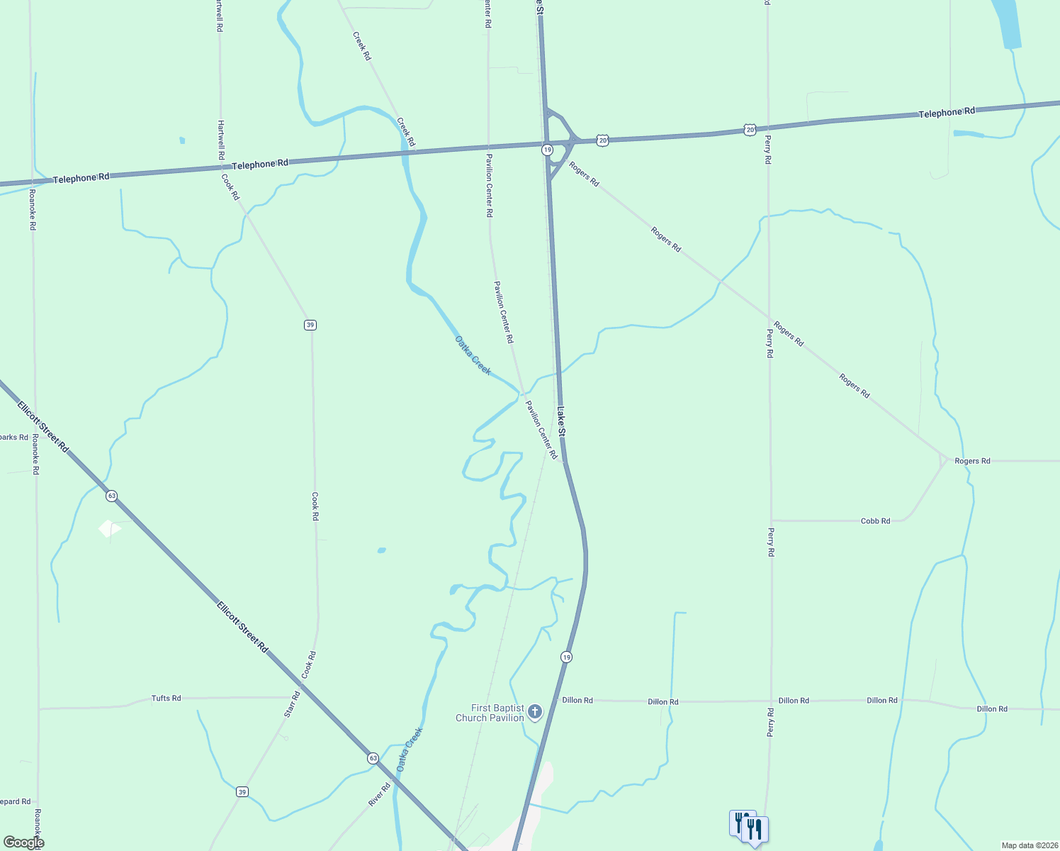 map of restaurants, bars, coffee shops, grocery stores, and more near 10682 Pavilion Center Road in Pavilion