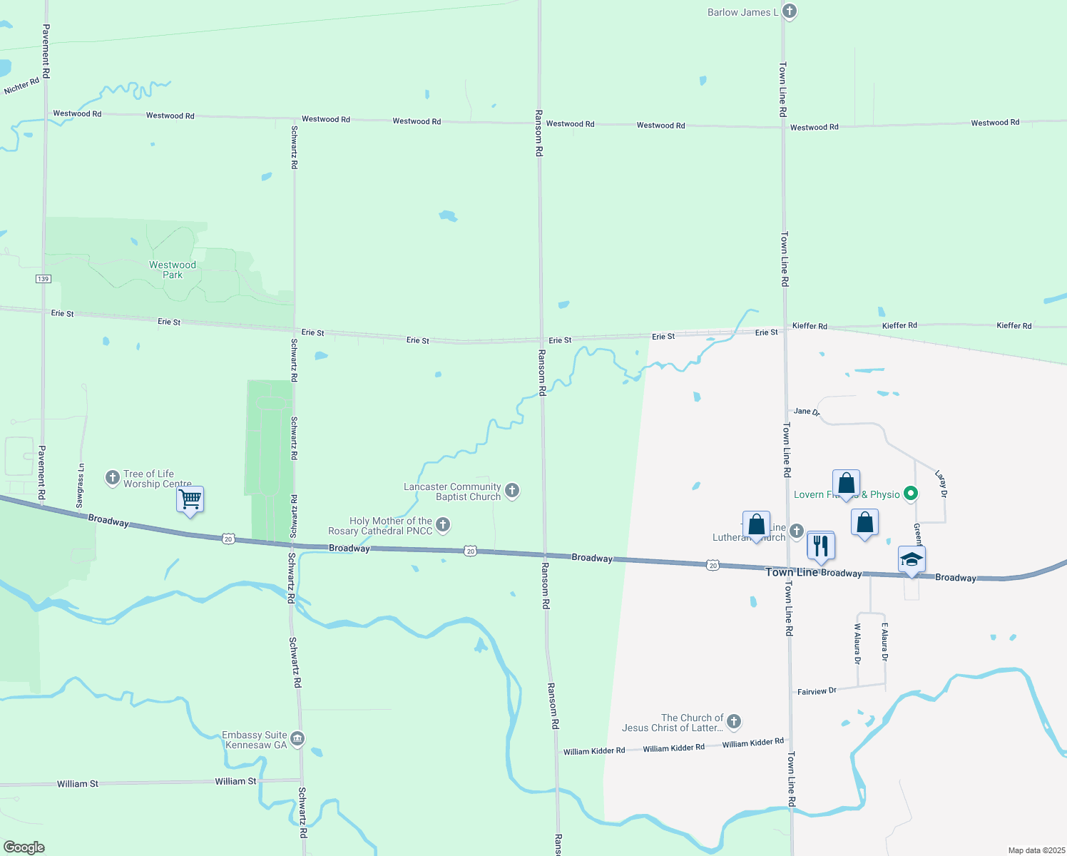 map of restaurants, bars, coffee shops, grocery stores, and more near 570 Ransom Rd in Lancaster