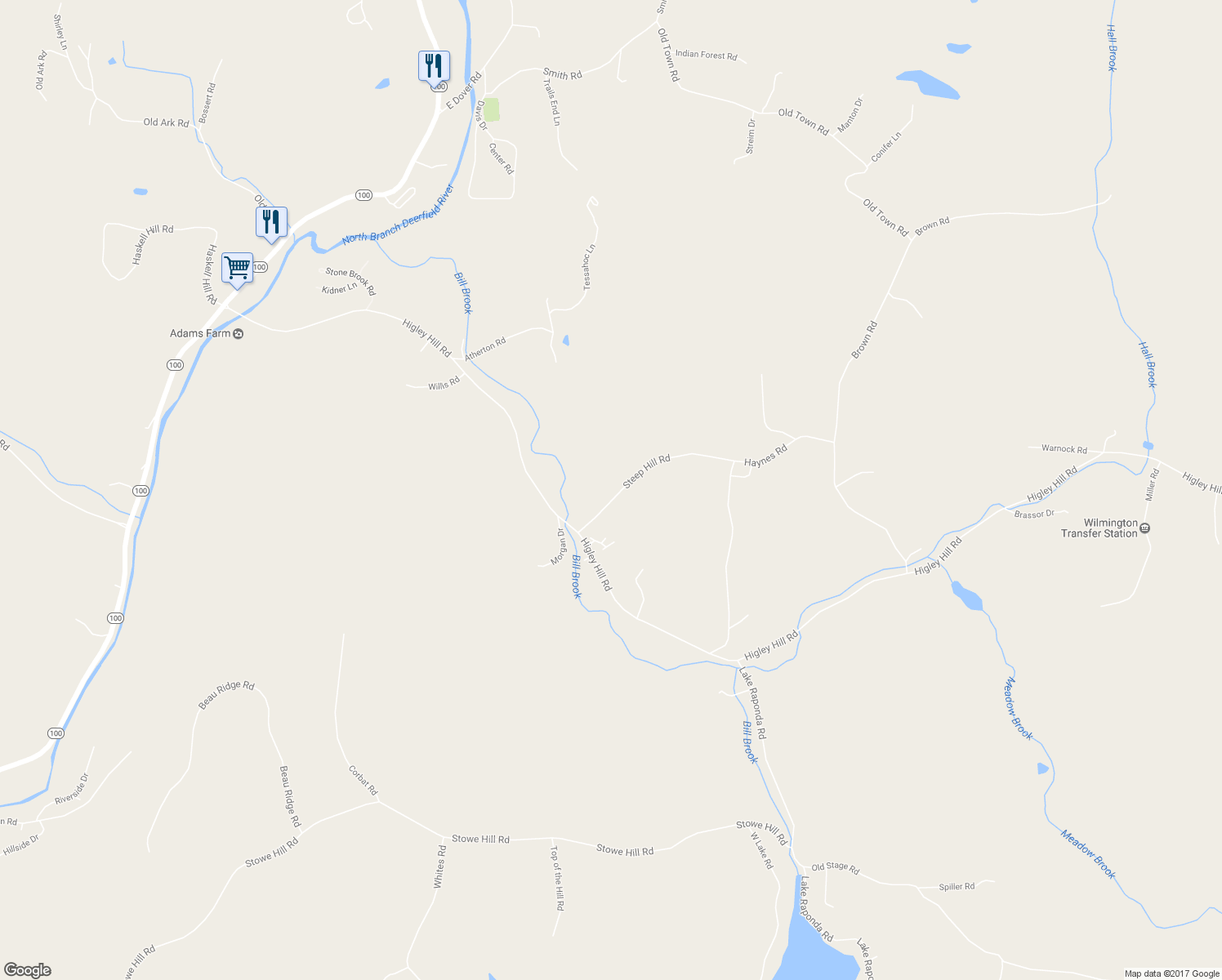 map of restaurants, bars, coffee shops, grocery stores, and more near 32 Steep Hill Road in Wilmington