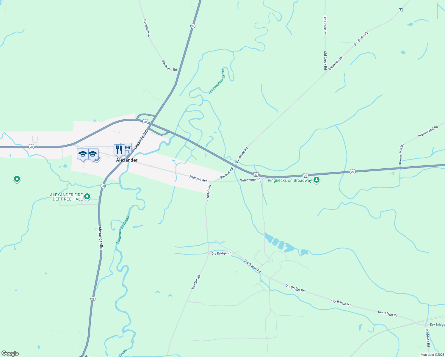 map of restaurants, bars, coffee shops, grocery stores, and more near 3621 Telephone Rd in Alexander