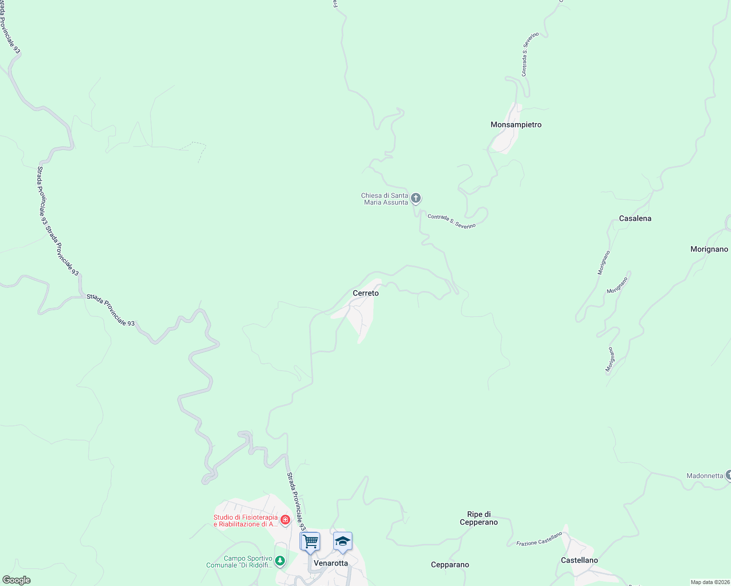 map of restaurants, bars, coffee shops, grocery stores, and more near 33 Frazione Cerreto in Cerreto