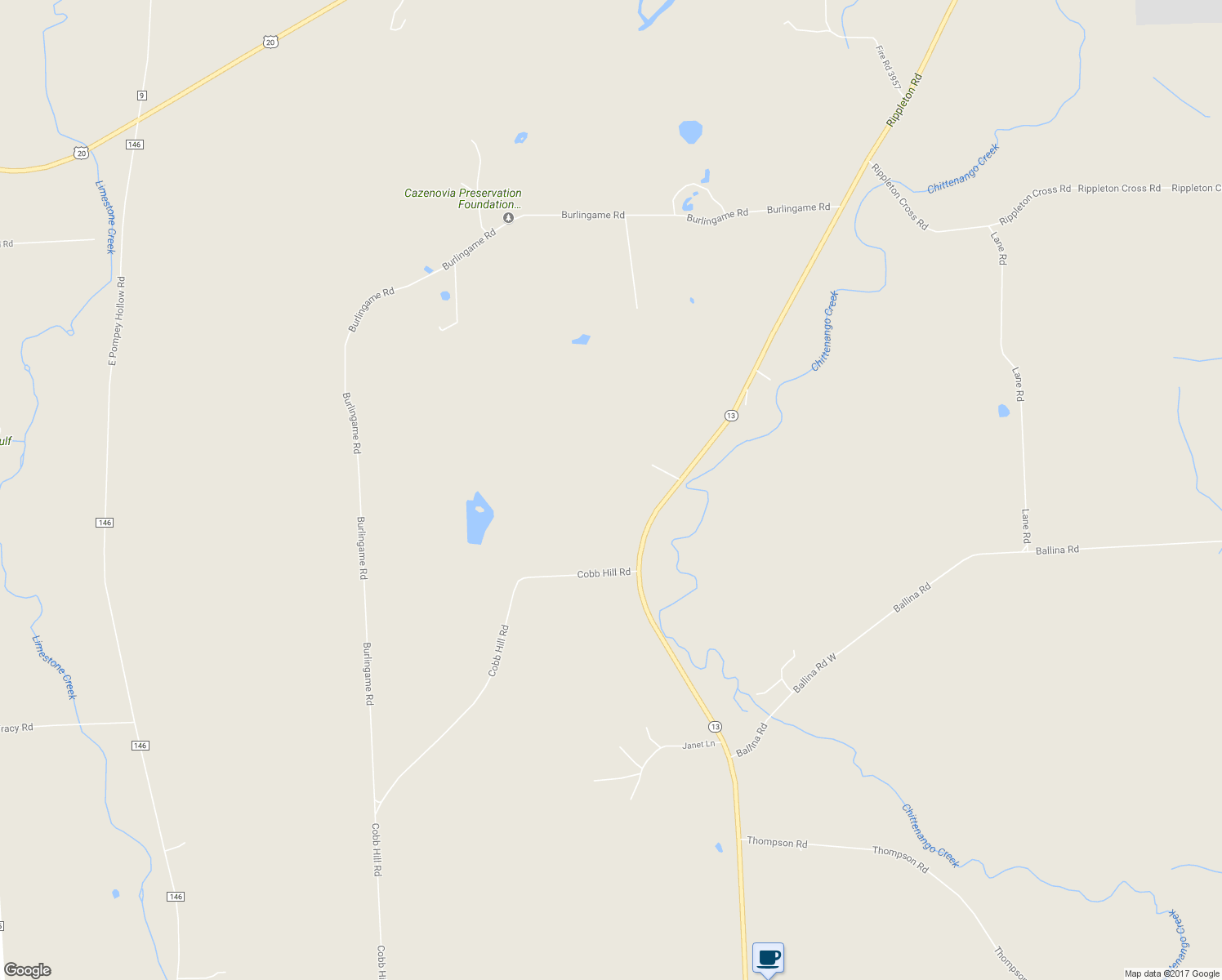 map of restaurants, bars, coffee shops, grocery stores, and more near 3627 New York 13 in Cazenovia