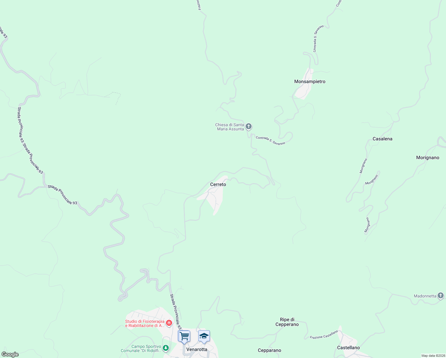 map of restaurants, bars, coffee shops, grocery stores, and more near 33 Frazione Cerreto in Cerreto