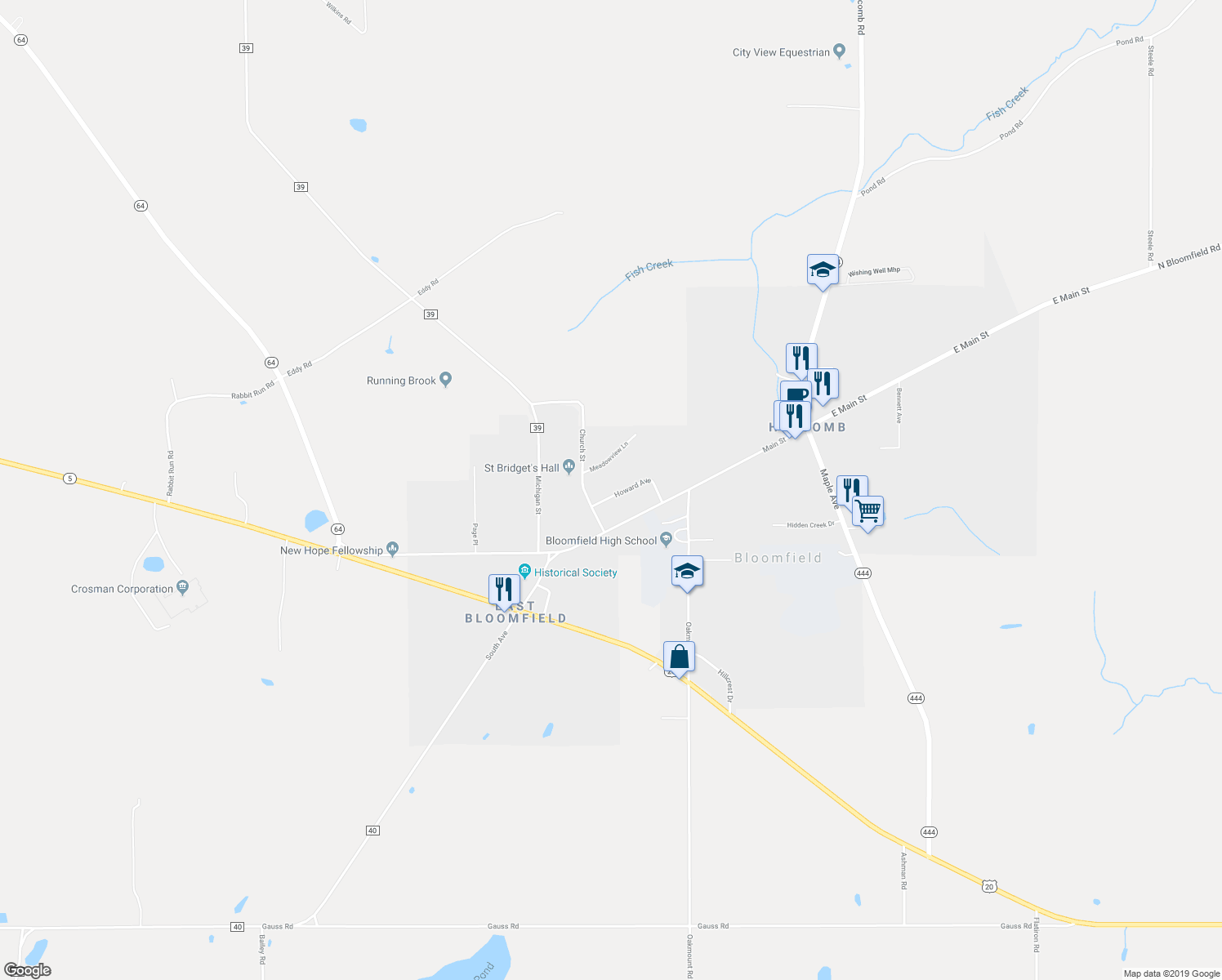 map of restaurants, bars, coffee shops, grocery stores, and more near 14 Howard Avenue in Bloomfield