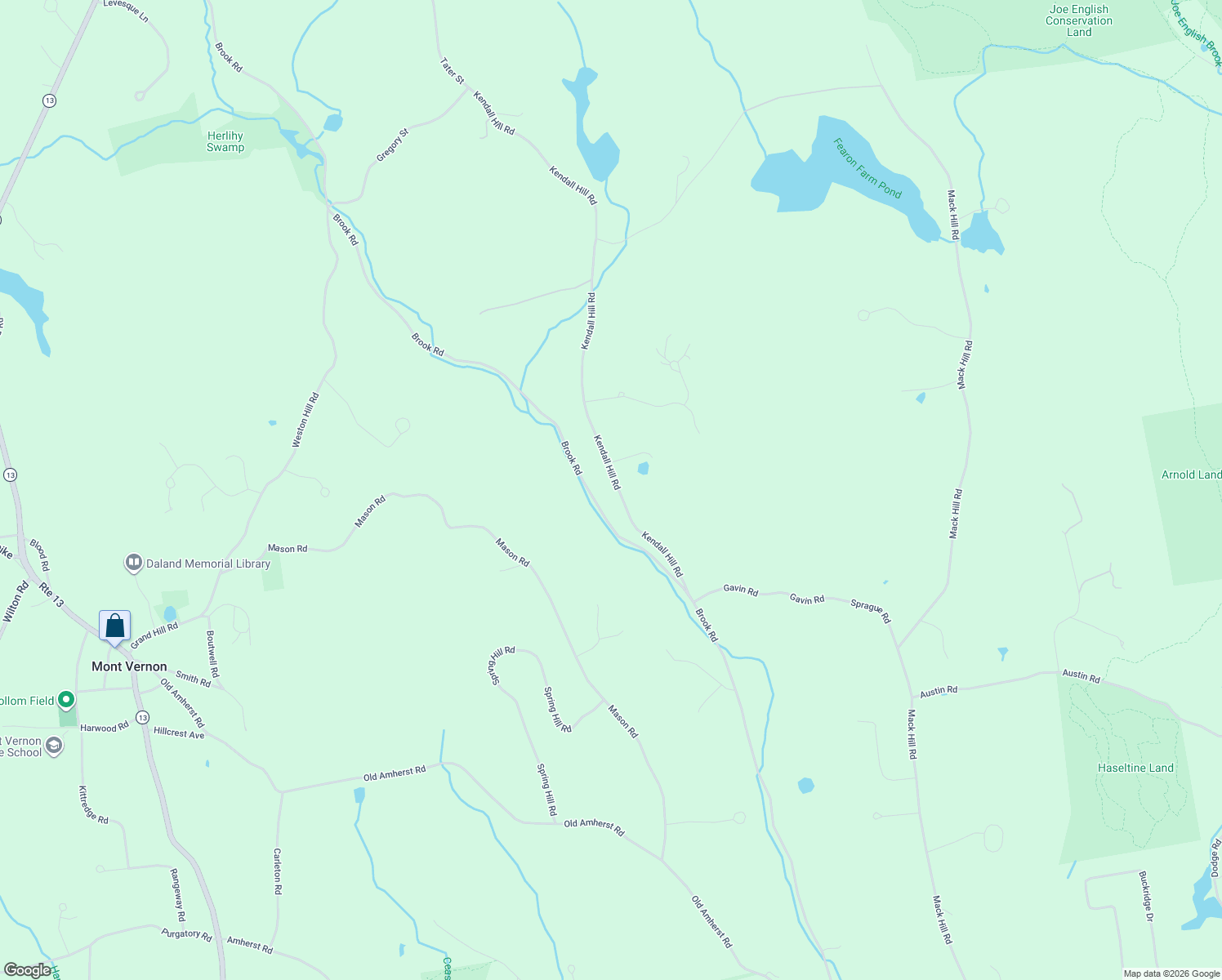 map of restaurants, bars, coffee shops, grocery stores, and more near 65 Kendall Hill Road in Mont Vernon