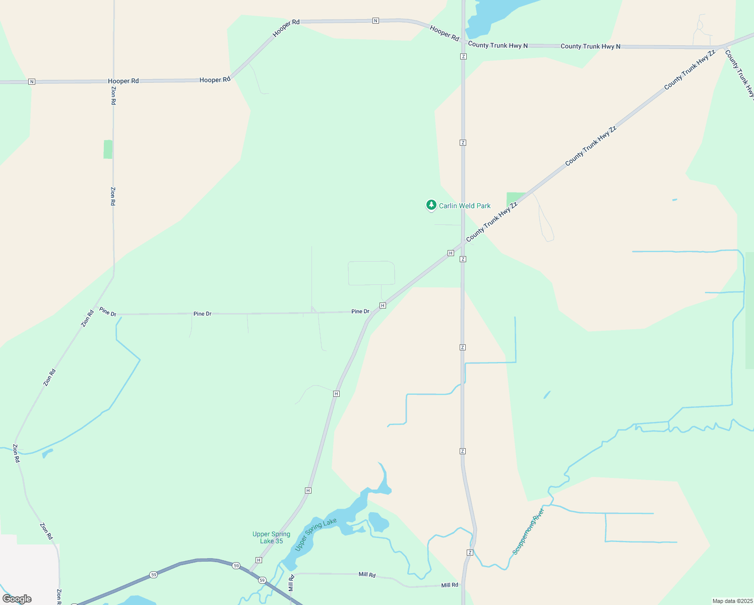 map of restaurants, bars, coffee shops, grocery stores, and more near N1723 Parkview Circle in Palmyra