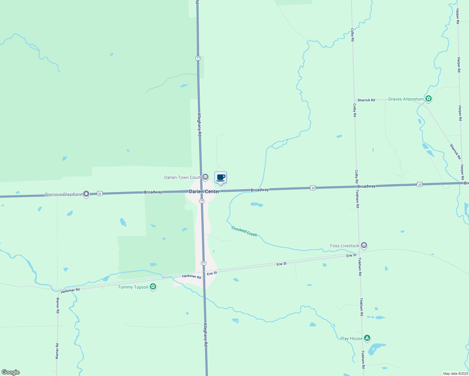 map of restaurants, bars, coffee shops, grocery stores, and more near 1441 Broadway in Darien Center