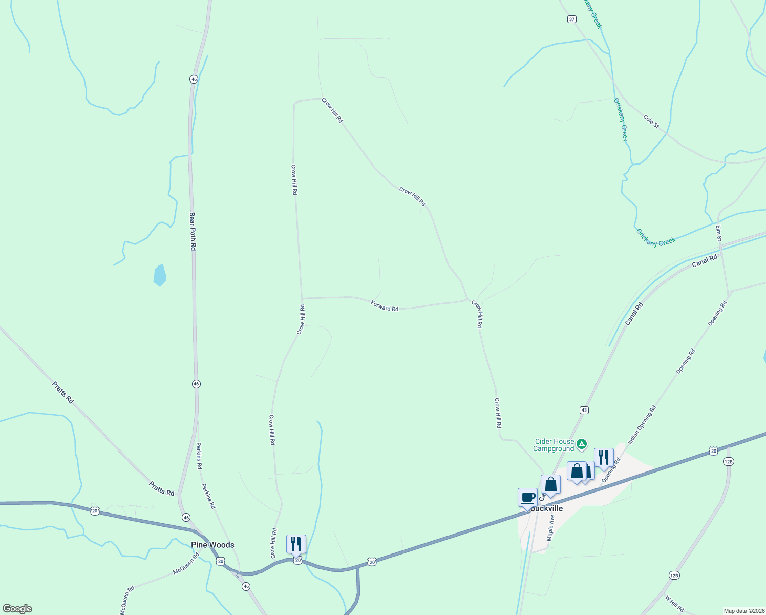 map of restaurants, bars, coffee shops, grocery stores, and more near Forward Road in Bouckville