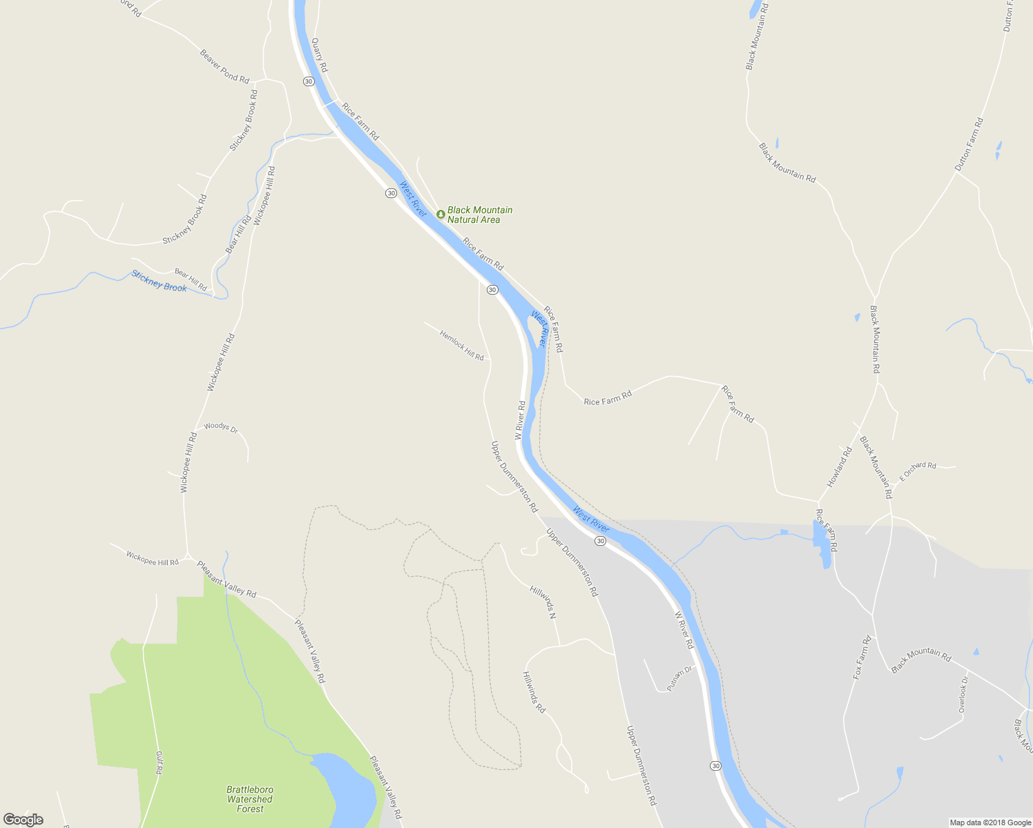 map of restaurants, bars, coffee shops, grocery stores, and more near 1555 West River Road in Dummerston