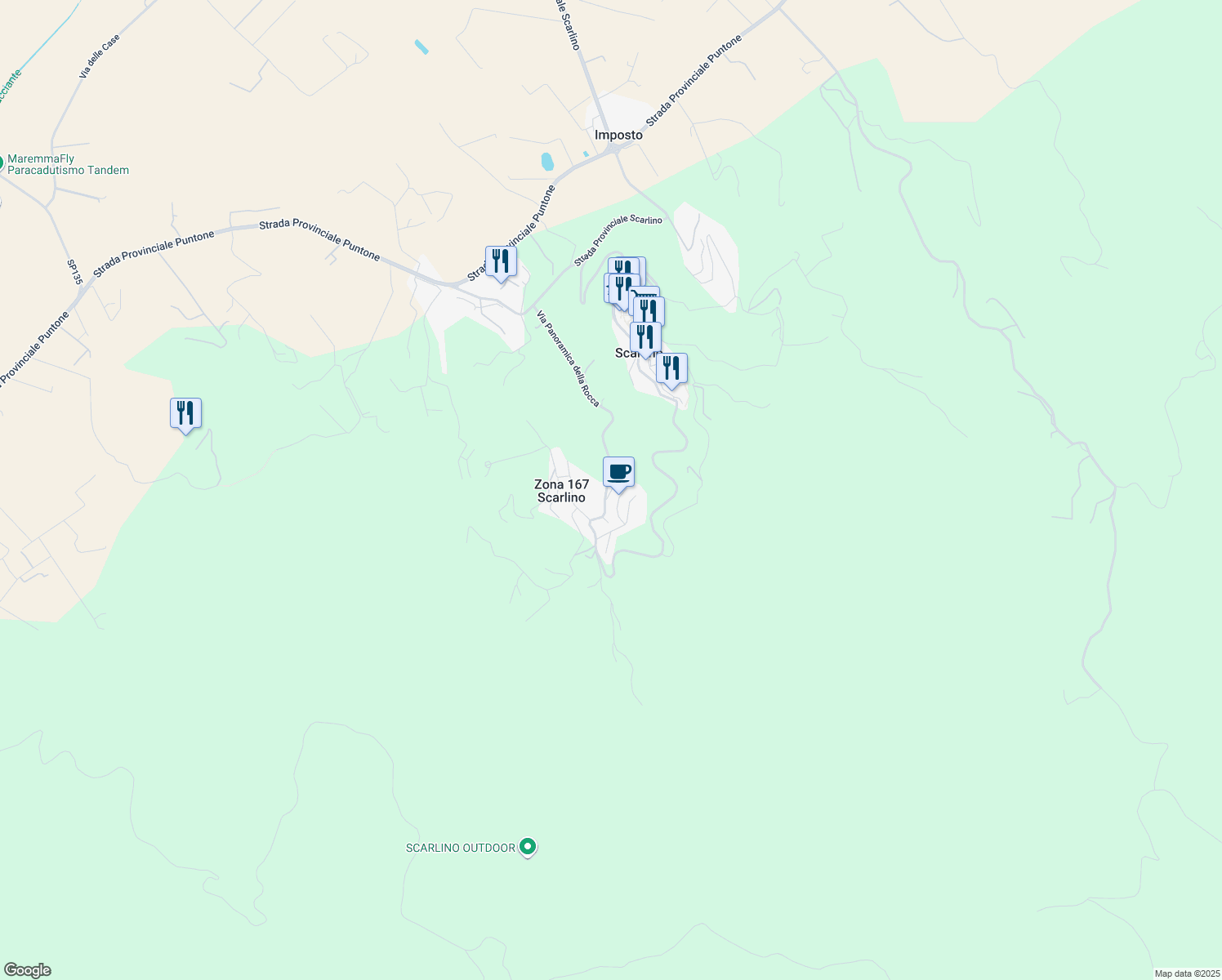 map of restaurants, bars, coffee shops, grocery stores, and more near 9 Via di Melantea in Provincia di Grosseto