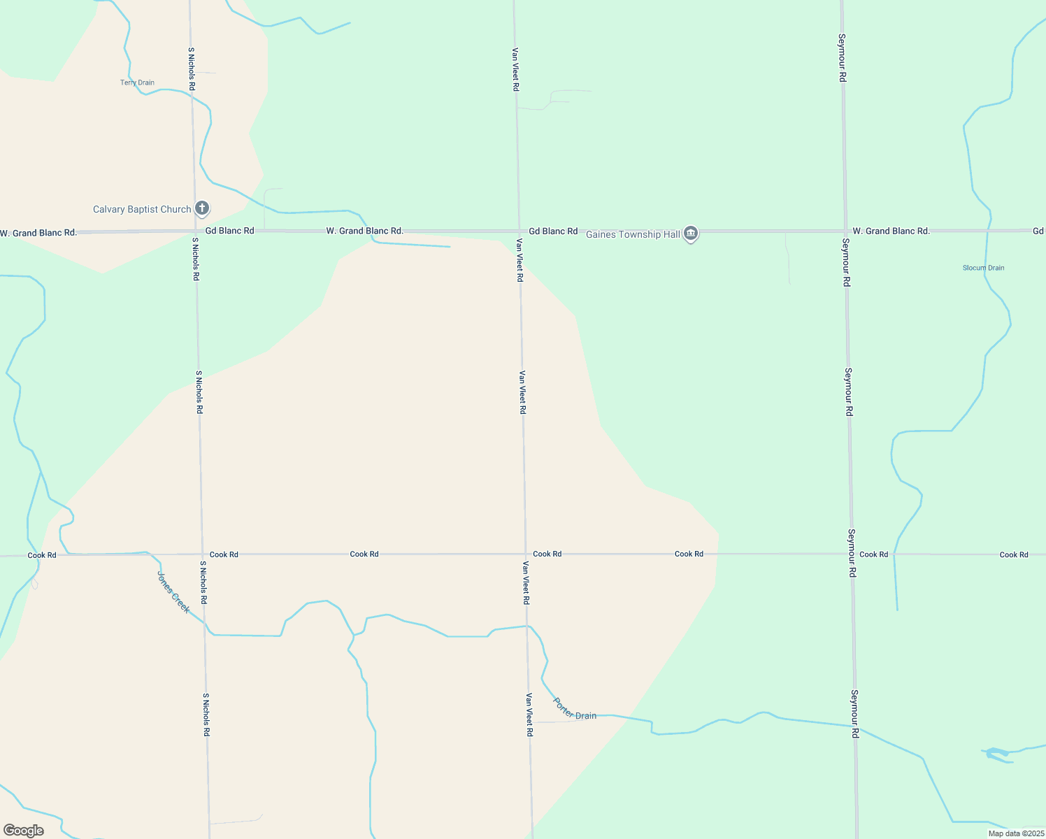 map of restaurants, bars, coffee shops, grocery stores, and more near 8305 Van Vleet Rd in Gaines