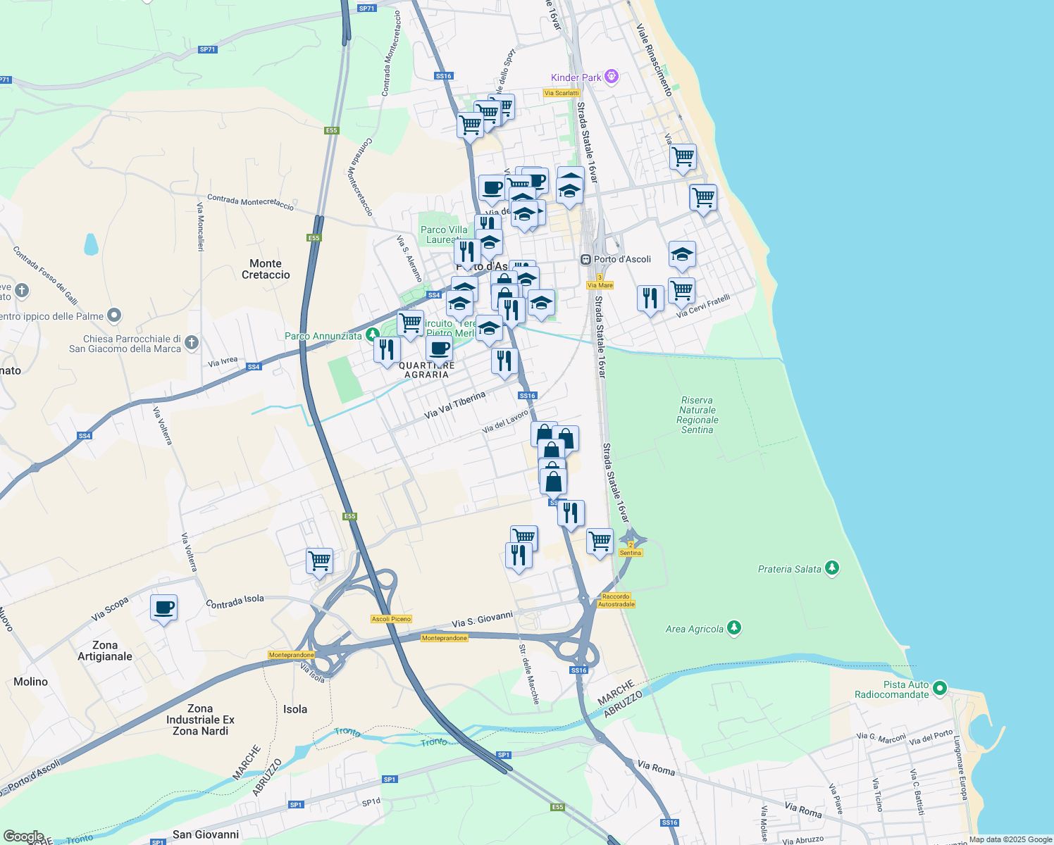 map of restaurants, bars, coffee shops, grocery stores, and more near 4 Via Pasubio in San Benedetto del Tronto
