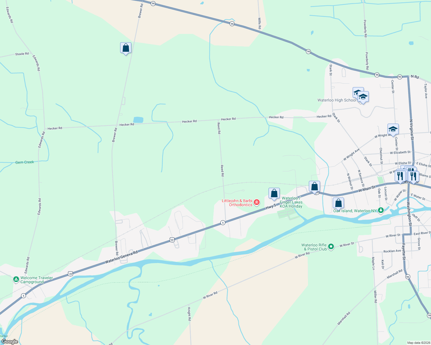 map of restaurants, bars, coffee shops, grocery stores, and more near 2466 Reed Rd in Waterloo