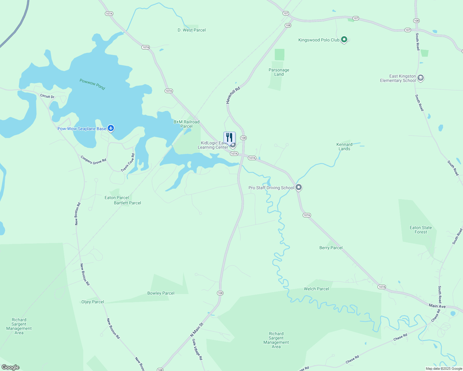 map of restaurants, bars, coffee shops, grocery stores, and more near 18 Rowell Rd in East Kingston